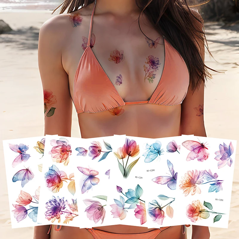 Custom Waterproof Temporary Body Tattoo Sticker Clavicle Chest Scar Flower Cover for Arm