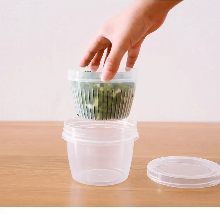 

Green onion with lid mini drain small plastic refrigerator sealed box household fruit ginger garlic storage box, Multi color