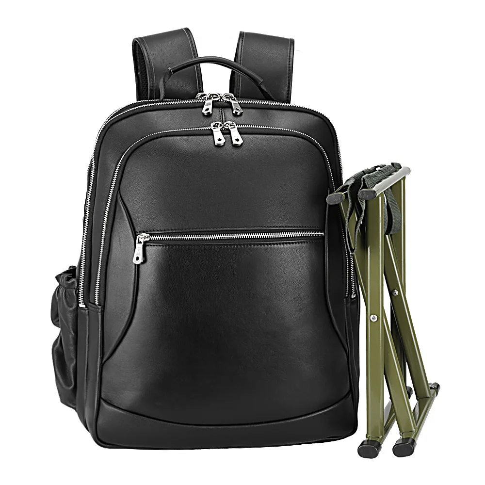 

Tiding New Design Large Capacity Black Genuine Leather Fishing Chair Backpack Bag
