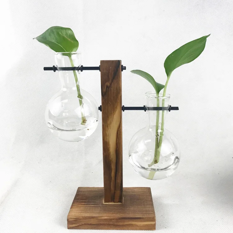 
Hanging clear glass flower vase with wood base  (60782105364)