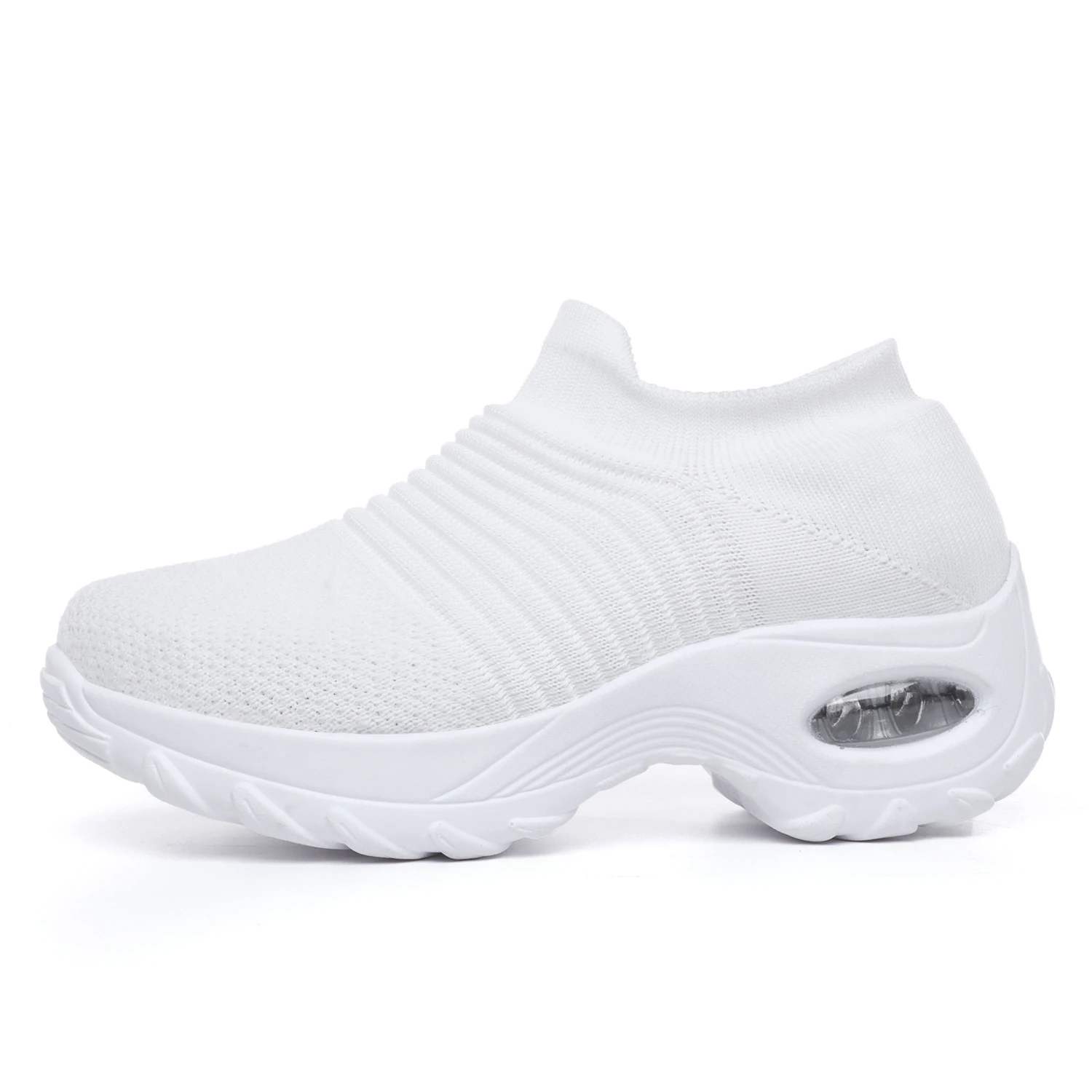 
2020 Low price wholesale pu air cushion black color ladies Thick bottom slip on shake shoes womens platform sneakers 