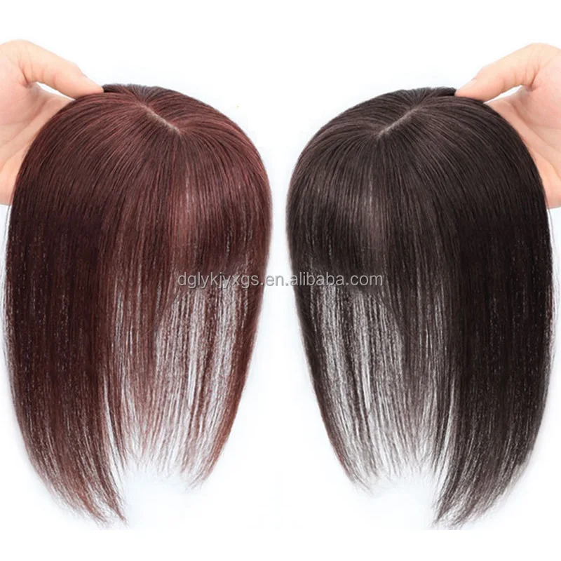 HE07 Crown Hair Topper Human Hair Blunt Bangs 8x12cm 8inch 12inch 3 Clip-In Topper Pieces Silk Base for Women Hair