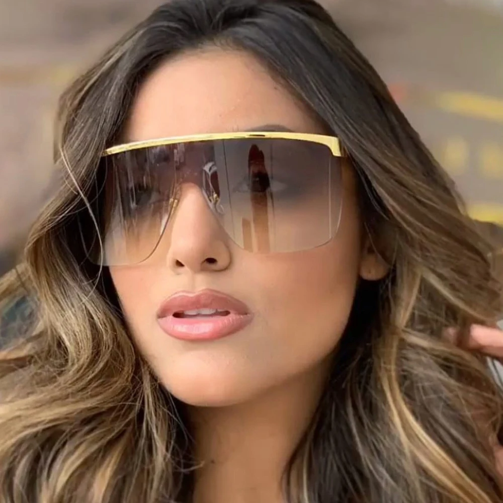 

98021 New Private Label Men Flat Top One Piece Metal Oversized Ladies Sunglasses, 4 colors