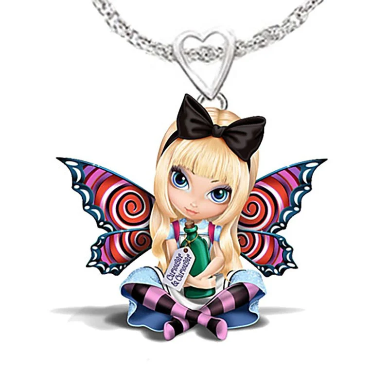 

European and American fashion butterfly cartoon girl bar pendant jewelry necklace