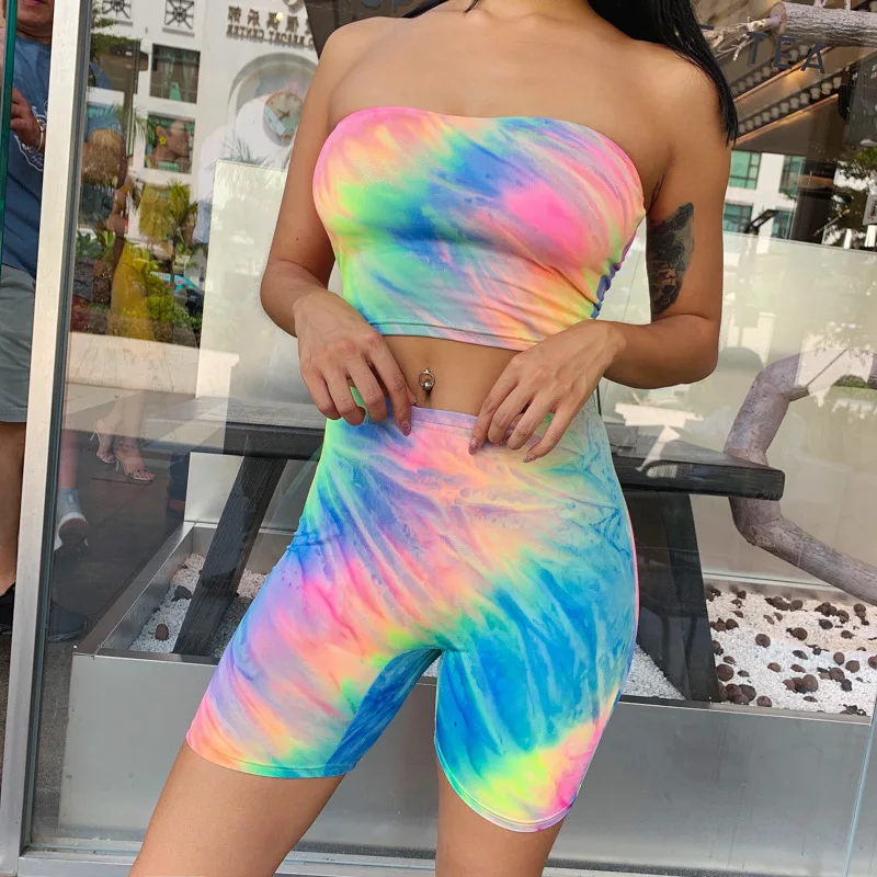 

EB-2022051348 tube and shorts fashion casual sleeveless printed colorful women 2 piece set clothing