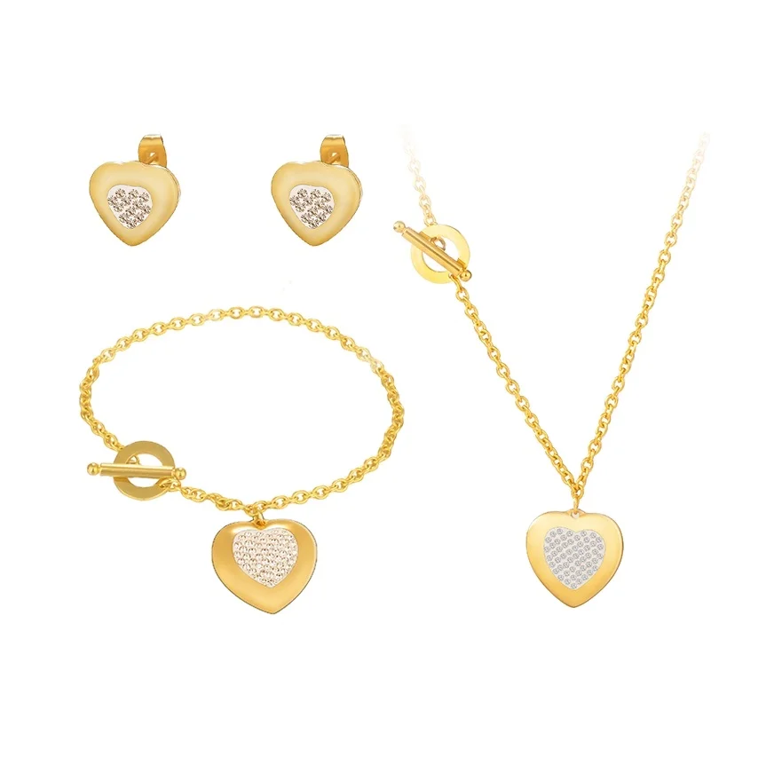 

Modalen Heart Necklace Jewelry Stainless Steel Gold Zircon Necklace&Bracelet Set
