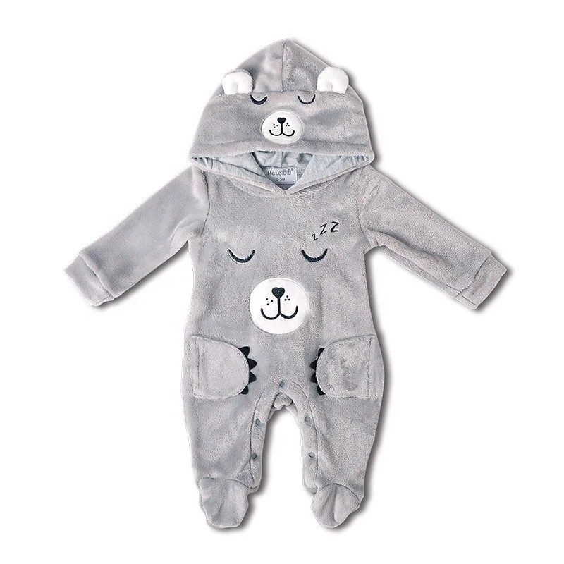 

baby Romper Winter Costume Baby Boys Clothes Coral Fleece Warm Animal Overall Baby Rompers Jumpsuit, Grey & champagne