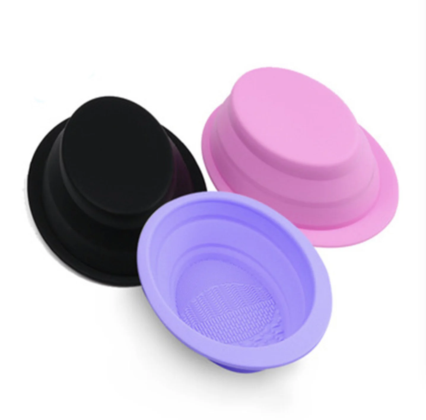 

large Black Purple Bowl shape foldable silicone Make up Brush cleaner Private Label Makeup cleaning pad silicone, Multiple colors