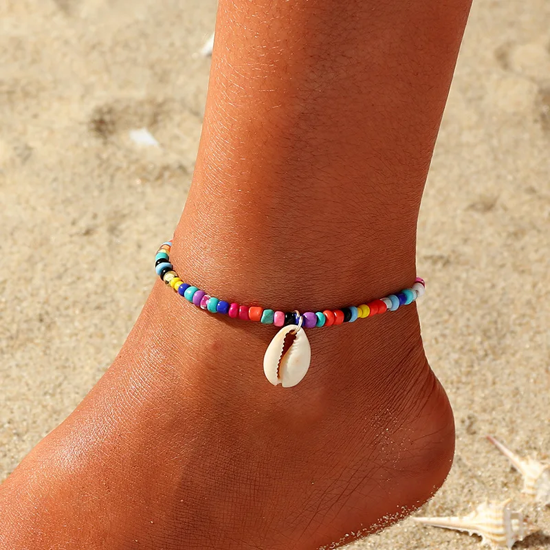 

OUYE initial Jewelry wholesale fashion temperament colorful rice tiny bead anklet women shell foot ornament