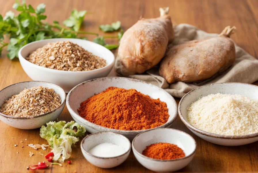 Homemade white chicken chili seasoning ingredients in small bowls arranged on wooden table