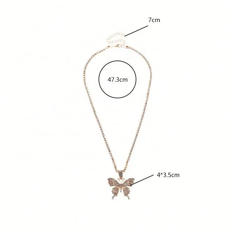 

Hot Selling Exaggerated Zircon Necklace Big Butterfly Pendant Necklace For Women, Silver/golden