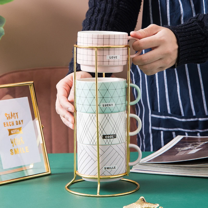 

Flypeak New Nordic INS travel mug ceramic coffee mug porcelain cup Drinkware ceramic mug with Iron frame, Customized color