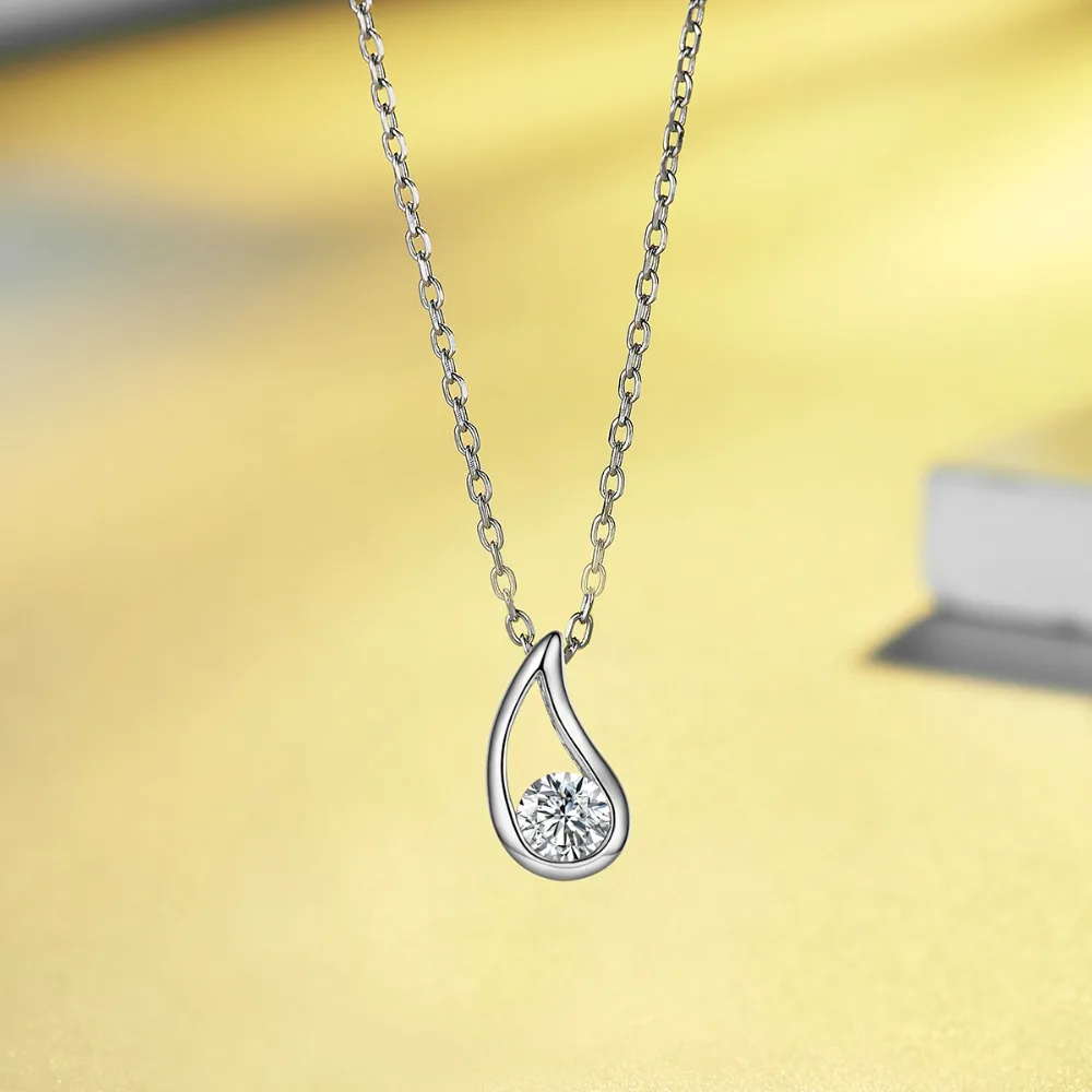 

Shinning Water Drop Necklace for Women Fashion Crystal Pendant Necklace 925 Sterling Silver Chain Female Gift Jewelry