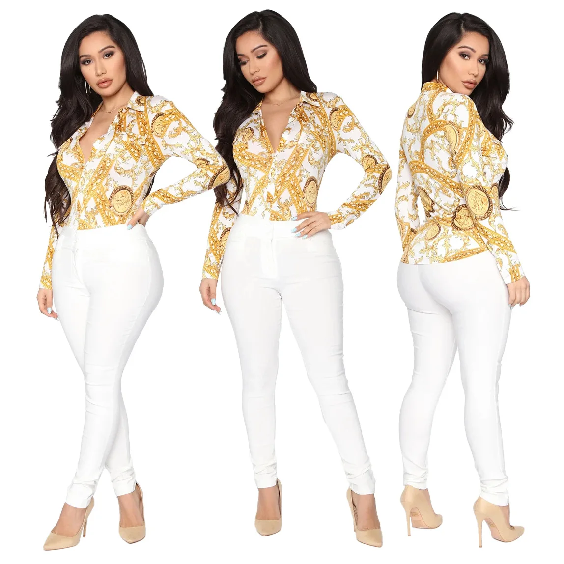

2020 new style plus size multicolor striped splice print shirt dresses for women long sleeve dress
