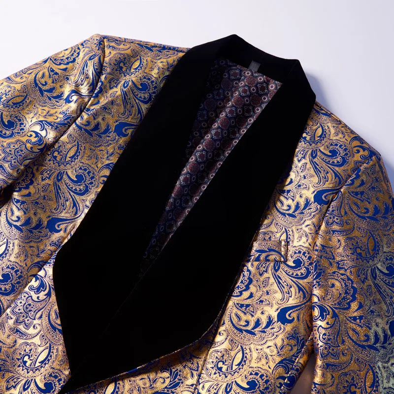 
Mens Three-piece Set Wedding Suits Gold Floral Pattern Slim Fit Party Prom Dress Tuxedo Singers Costume Smoking Uomo 