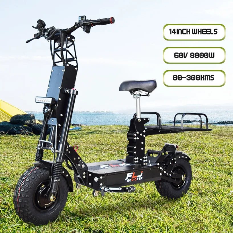 

FLJ K14 60Ah 14 inch big wheel 8000W fast electric motorcycle dual motor max mileage 80-300 kms