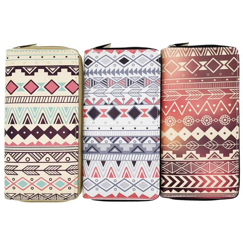 

Retro geometric pattern ethnic style PU wallet Lady student wallet single zipper wallet passport bag cosmetic bag wholesale spot