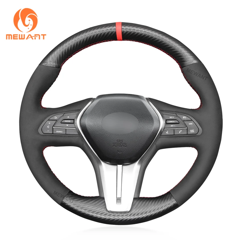 

MEWANT 2021 New Fashion Car Accessories Well Fixed Ultra Thin Suede Steering Wheel Cover High Quality With A red Strip