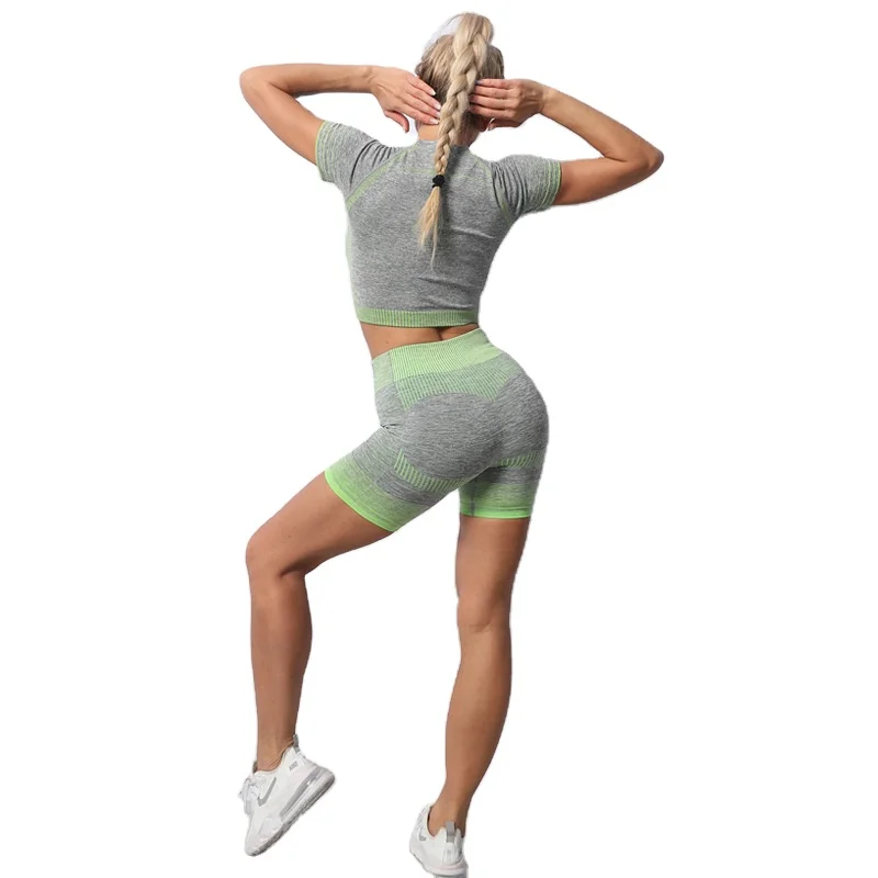 

2021 New 3 Pcs Tight yoga shorts set Women Gym Workout Clothes Sports Bra+Short sleeve+shorts Sports Suits, 5 colors