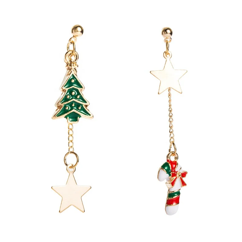 

Lovely Oil Drop Christmas Tree Elk Walking Stick Pendant Earrings Women's Irregular Tassel Earrings for Girls Christmas Gift