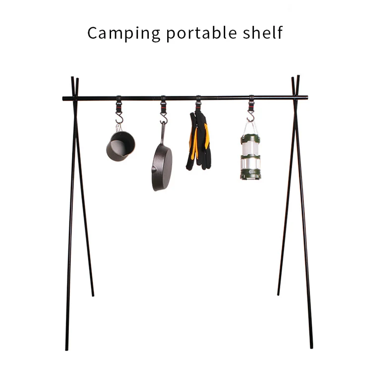 

Outdoor camping portable foldable aluminum alloy hanger tripod with hook hanging rack, Black