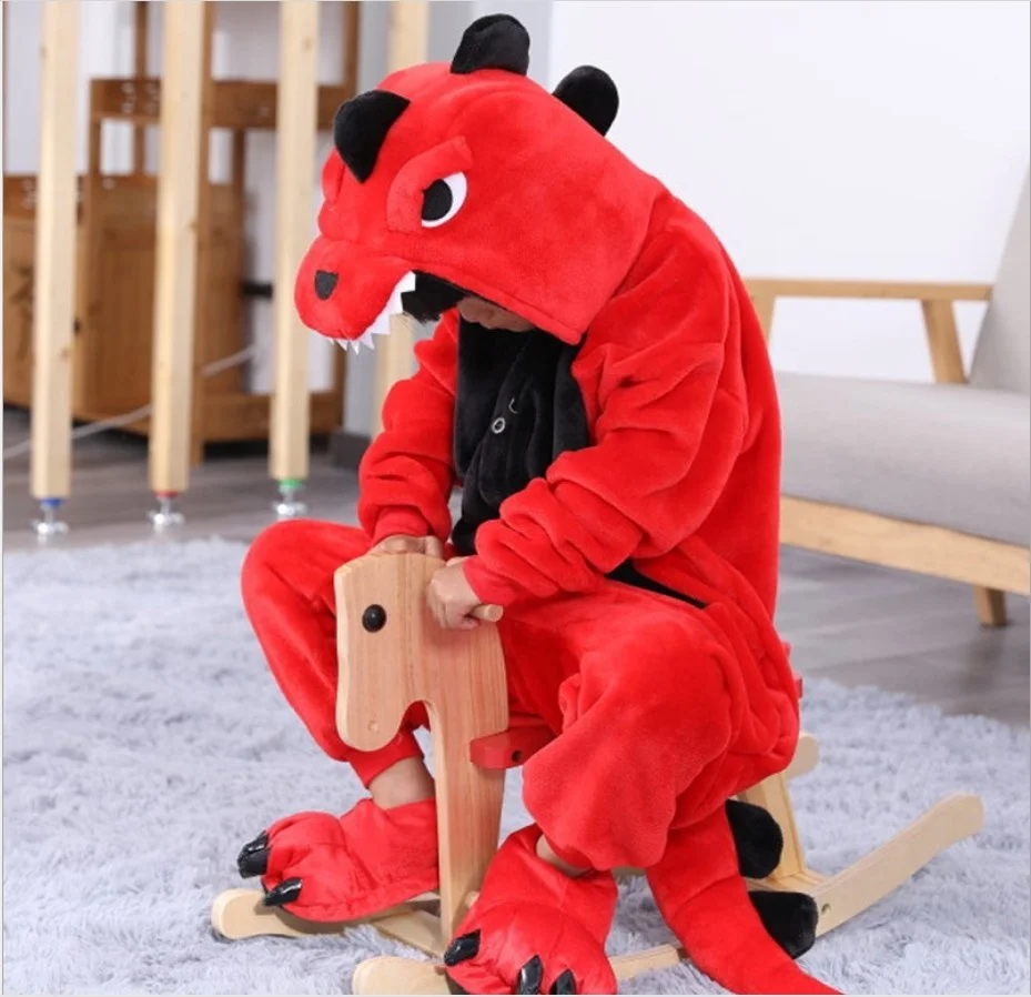

Animal one-piece pajamas Flannel red dinosaur thickened home clothes for men and women