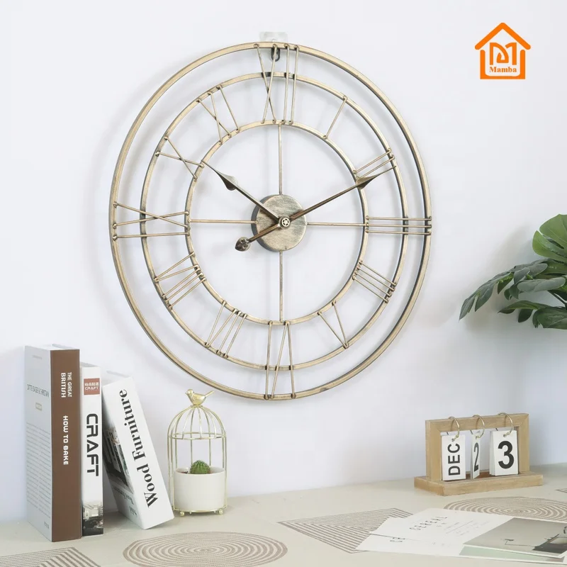 

European retro cast iron wall clock simple fashion Roman digital clock mute creative wall clock, Black