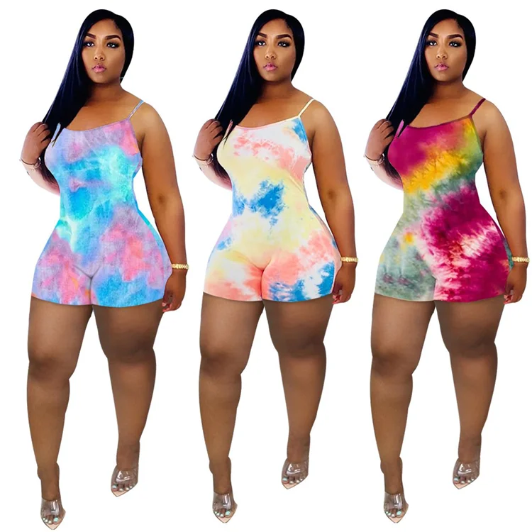 Fashion Ladies Suspender Rompers Boutique Tie Dye Shorts Sexy Summer Beach One Piece Bodycon Women Jumpsuit