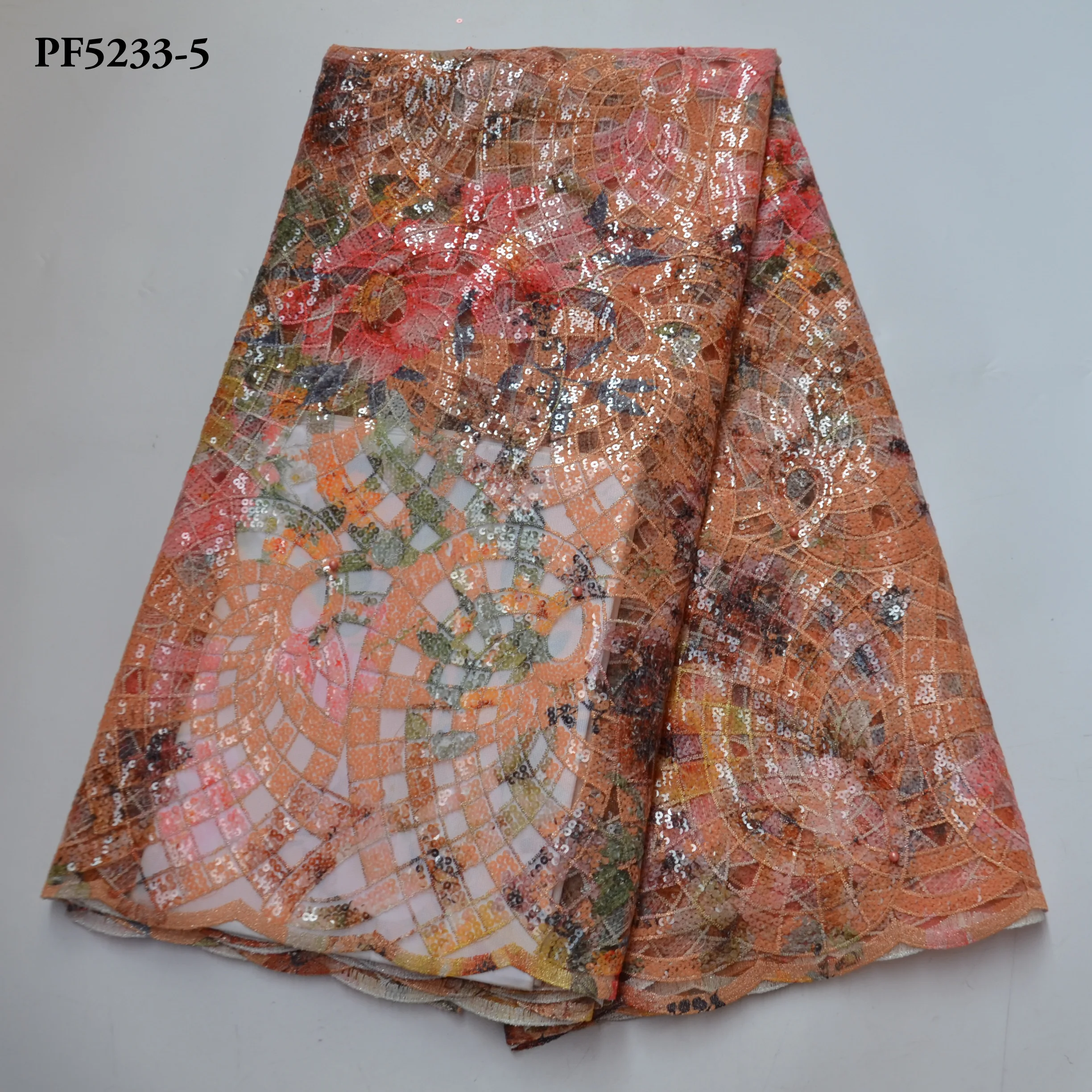 

2019 new design french lace fabrics double organza lace african heavy lace fabrics with sequins, 7 colors
