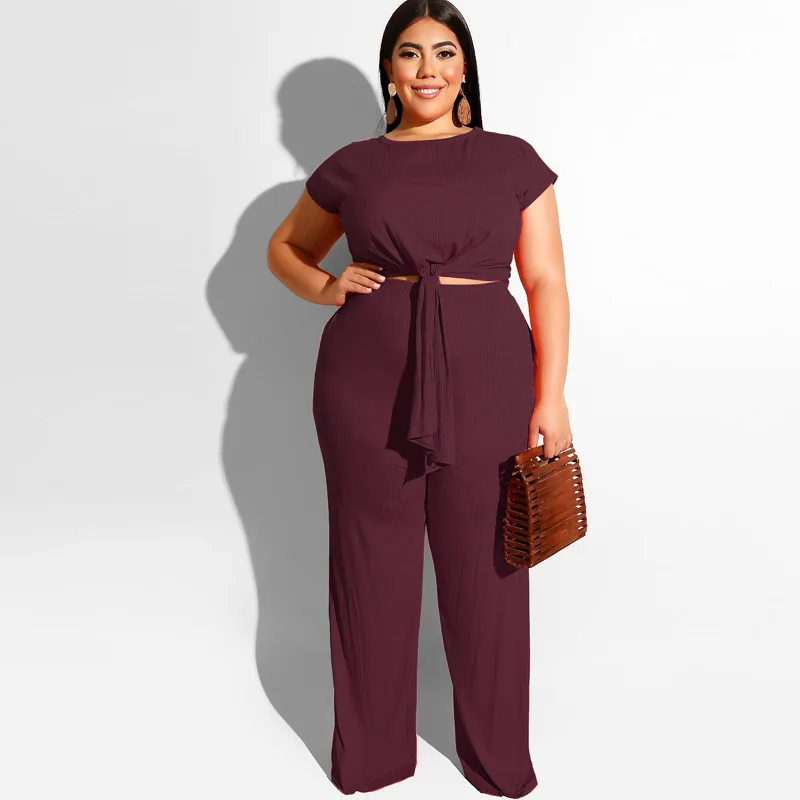 
Wholesale Summer Plus Size Two Piece Clothing Set Women Top And Pants 