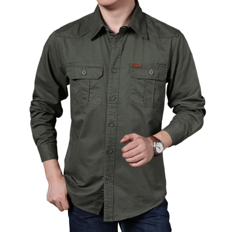 

vetment homm camisas de algodon green mens cotton shirts long sleeve casual work shirt, Army green