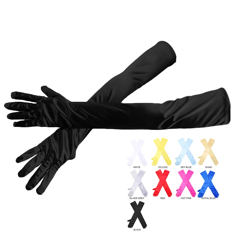 

wedding gloves Long Flapper Evening Opera  Beautiful Wrist Length Short Satin Gloves For Women, Picture color