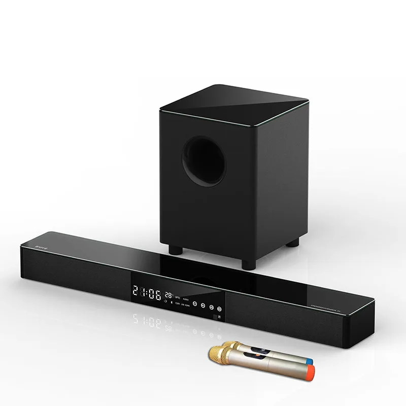 

31 Inches Soundbar With Subwoofer And 2 Microphones With LED Display, Hifi Surround Sound, COAX/OPTIC/BT/USD/AUX, Black