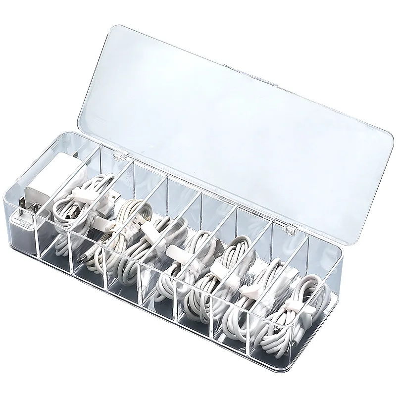 

Clear Acrylic Rectangle Cable Management Box Organizer Desktop Plastic Data Electric Wire Cable Storage Box With Lid