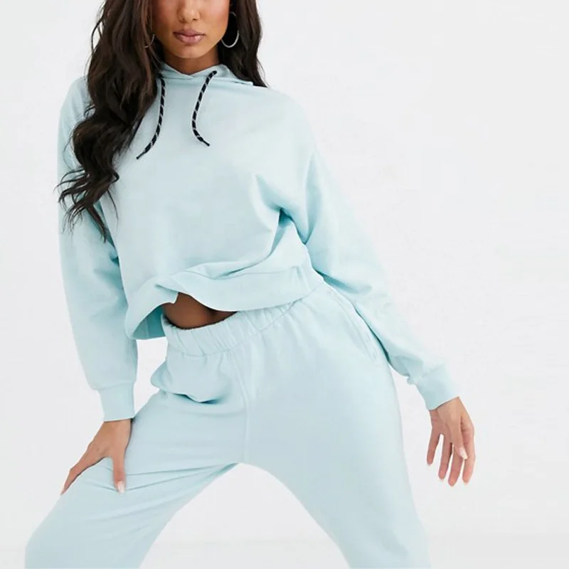 

Custom Blank Cotton Ladies Tracksuits Training Joggers Two Piece Tracksuit For Women