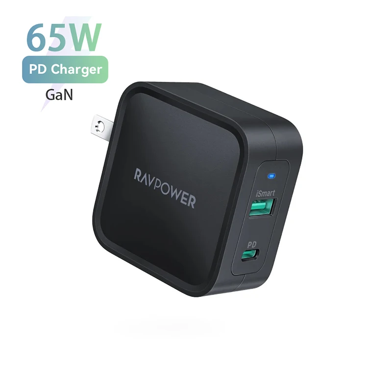 

RAVPower RP-PC133 PD Pioneer 65W GaN Tech USB C USB-A 2 Port Wall Charger Fast Charging AU UK US EU JP Plug Charger Adapter
