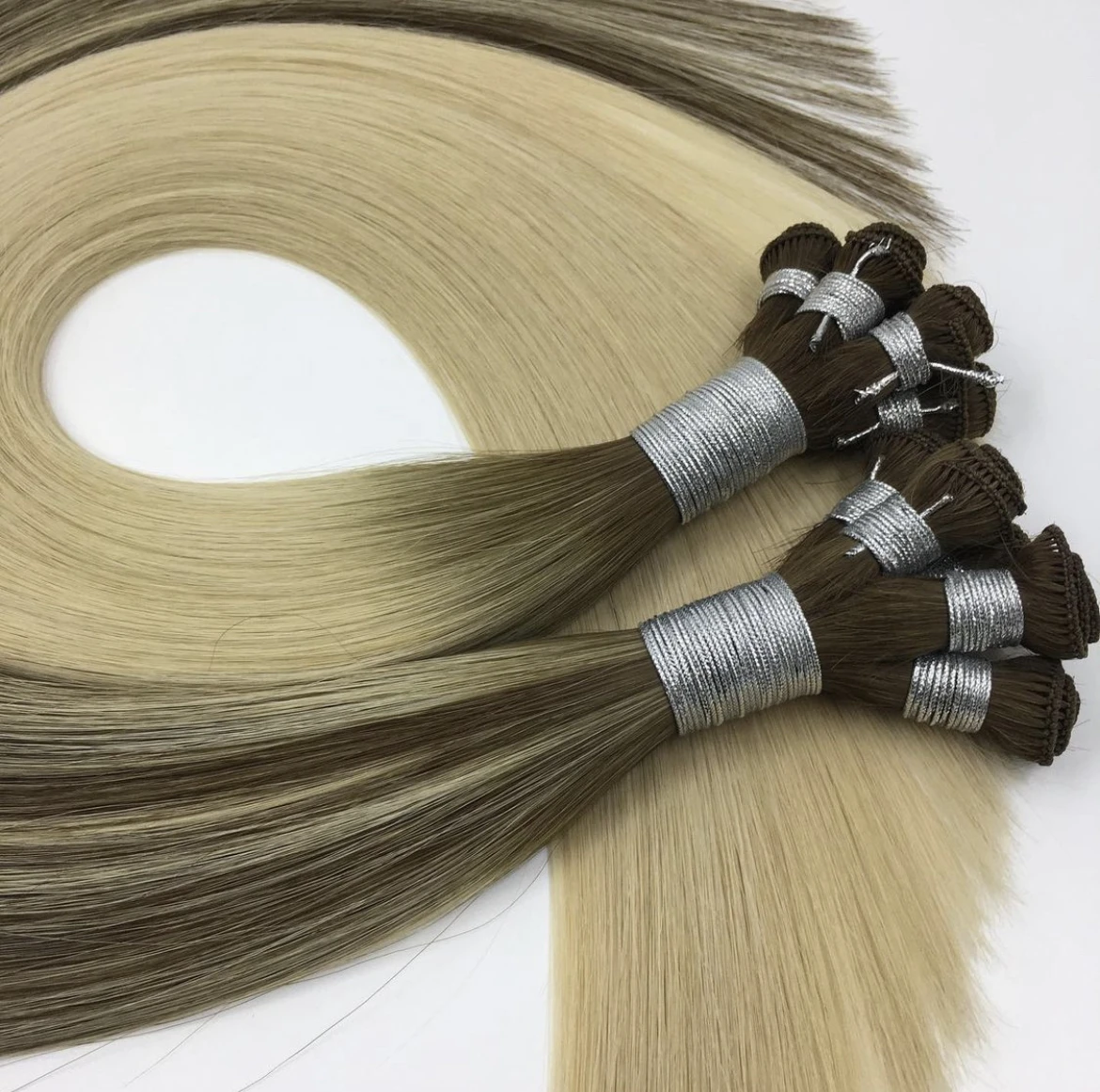 

Wholesale Price 100% Russian Human Virgin Natural Beaded Rows Hair Extensions Double Drawn Hand Tied Invisible Weft