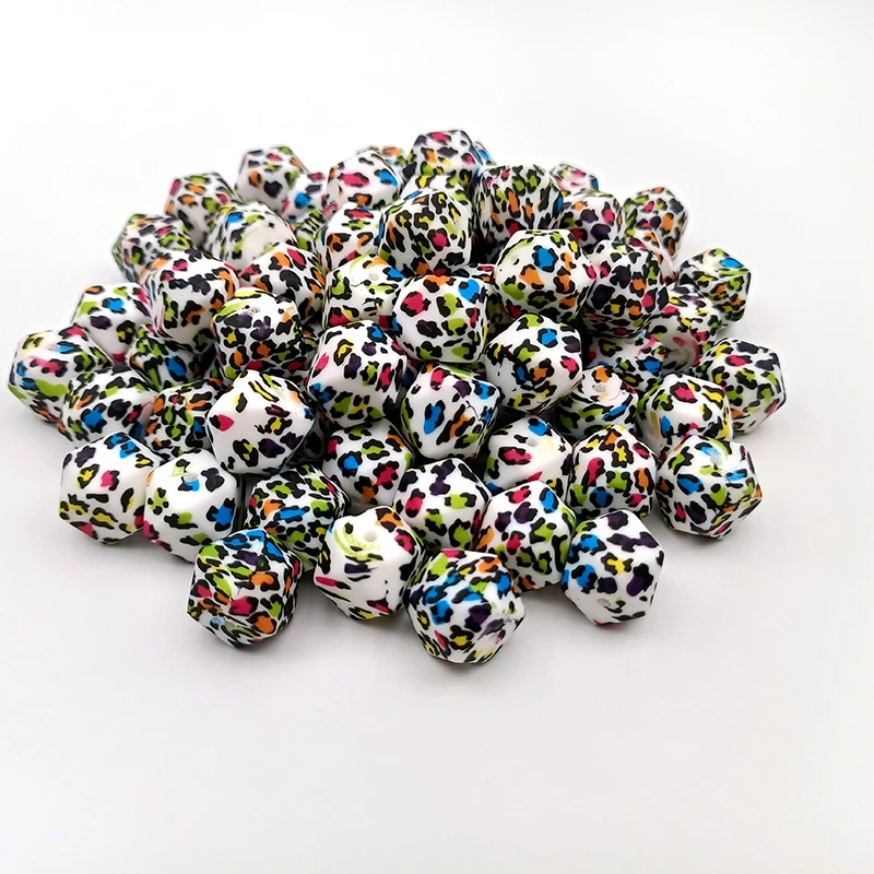 

Wholesale 14mm 17mm Hexagon Chewing Silicone Leopard Print Beads Bpa Free Baby Silicone Teething Beads, Printed sign