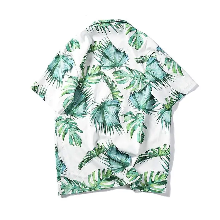 

Women New Design Polyester Leaves Printed Short Sleeve Hawaiian Beach Shirt, Customized color