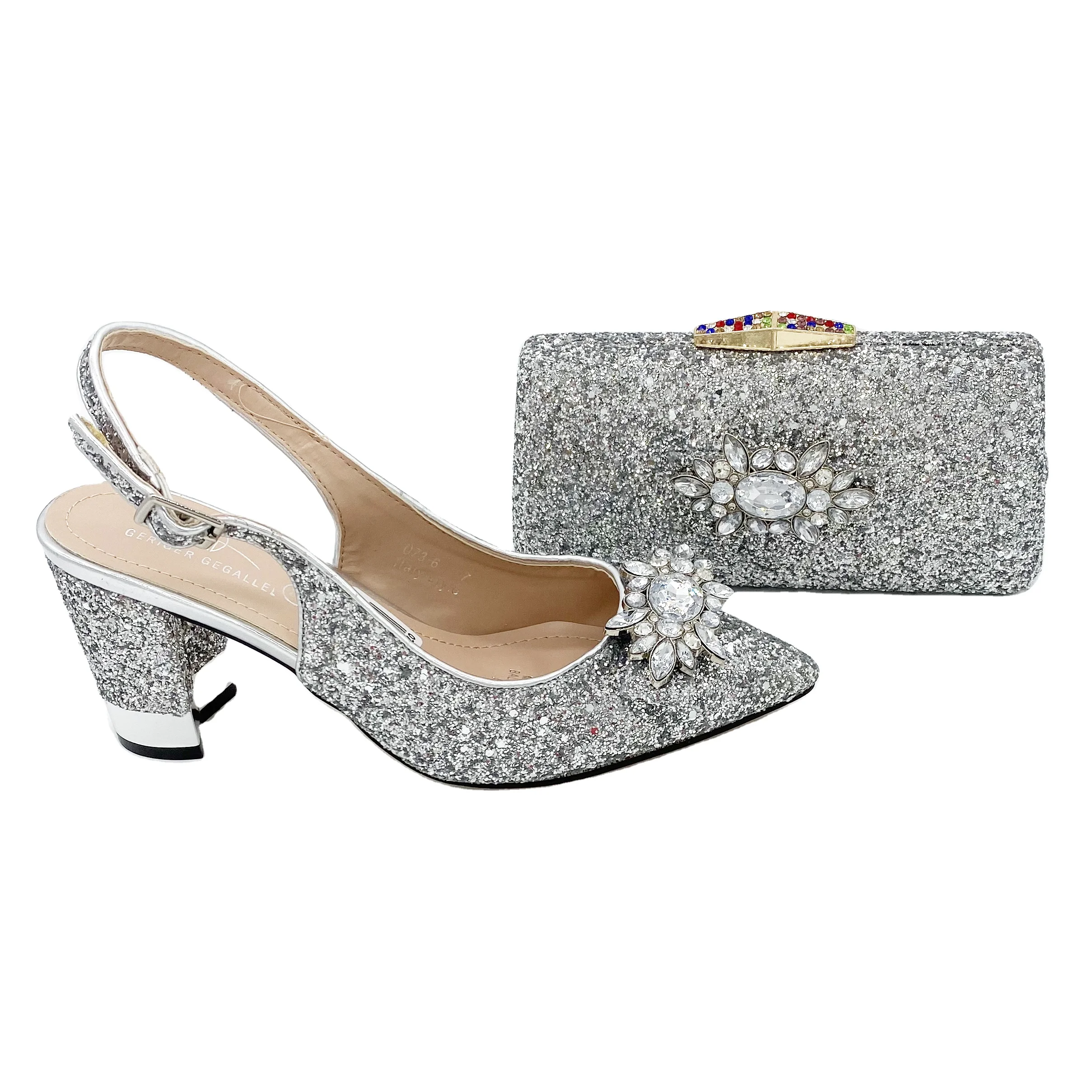 

Ladies high heels and bag bridal pump shoes party shoes luxury glitter wedding shoes
