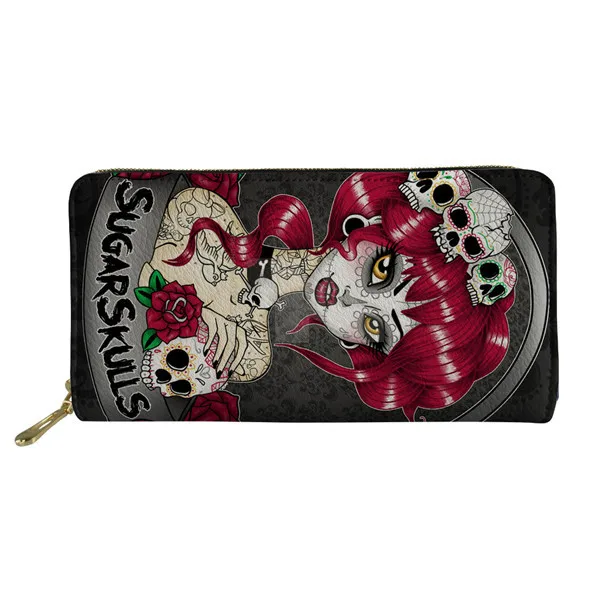 

Sugar Skull Fashion Ladies Purses High Quality Women's Long Credit Card Holder Multifunction Organizer Wallets Girls