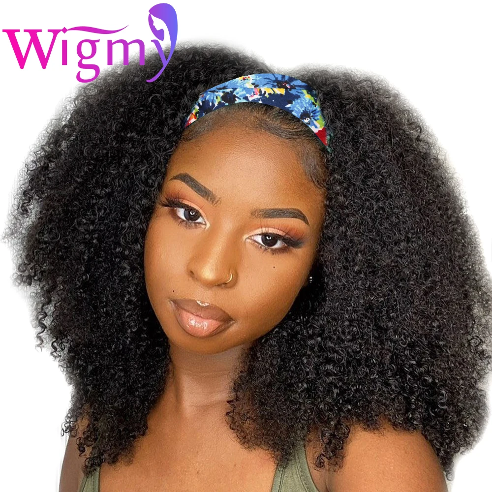 

2021 New Design Brazilian Virgin Hair Half Wigs Afro Kinky Curly Natural Color Headband Human Hair Wigs For Black Women