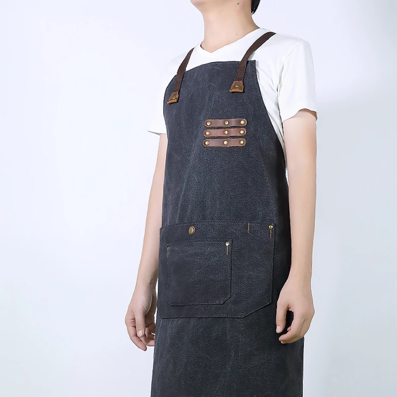 

Custom Logo Cafe Tool BBQ Water Proof Hairdresser Garden Waterproof Chef Barber Cooking Kitchen Canvas Apron For Men