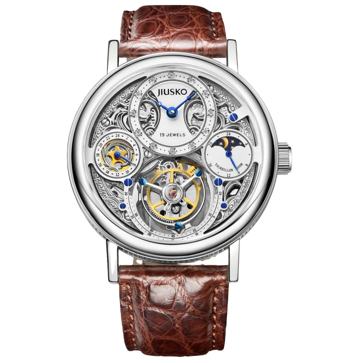 

Luxury brand stainless steel automatic tourbillion men watch