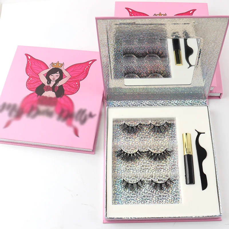 

New style magnetic lashes clear plastic cases with eyeliner with custom private label box 3d mink luxury eyelashes, Natural black
