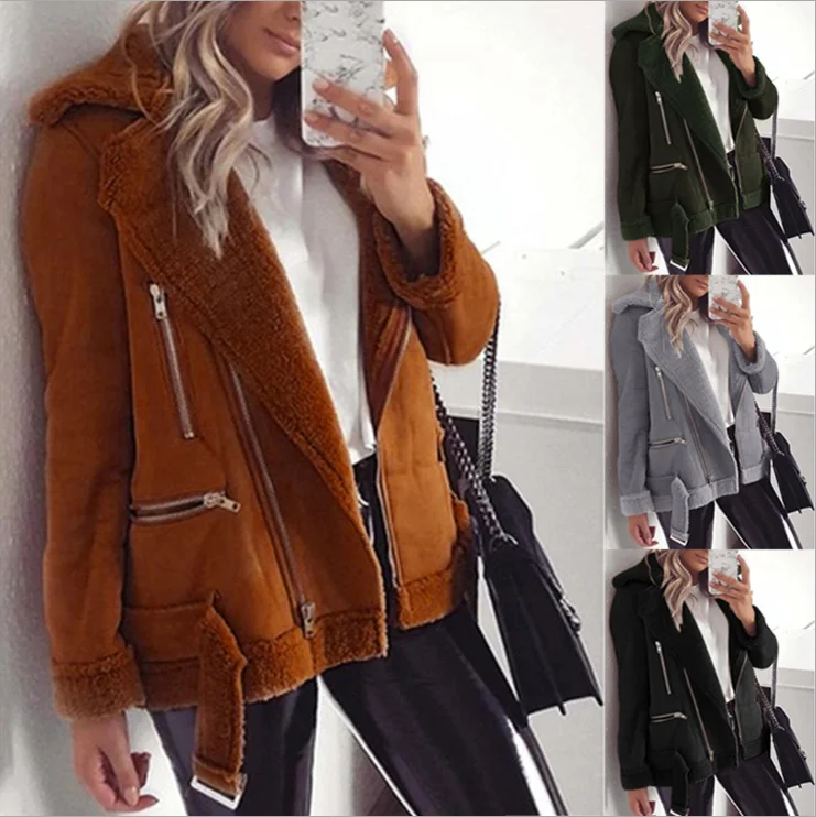 

Solid color short jacket suede coat new cardigan warm winter coat, Gray,green,balck,brown