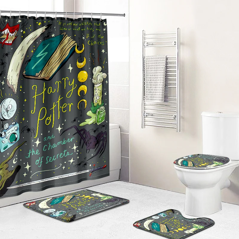 

Harry Potter Kids Cartoon Bathroom Shower Curtains Set 3D Funny Polyester Fabric Curtains Rugs Set for Boys and Kids, Custom colors