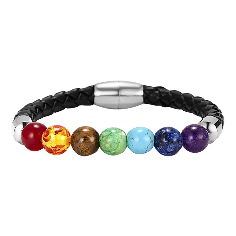 

Korean Fashion Adjustable Chakra Bracelet Rainbow Natural Stone Bracelet Braid Beaded Bracelet for Women Mens