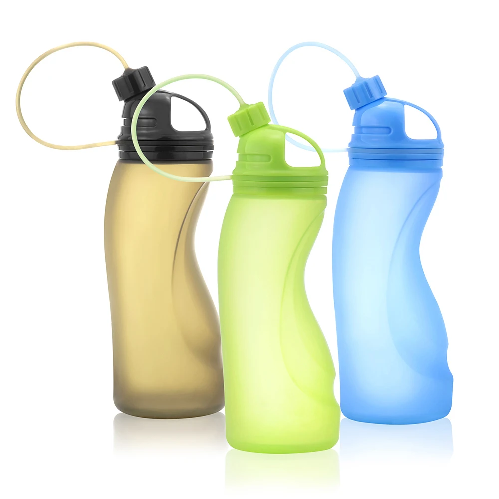 

CE BPA Free Easy Foldable 17oz Squeeze Stretch Lids Gym Color Silicone Water Bottle 500 Ml Collapsible For Outdoor, Grey/yellow/green/blue/custom-made