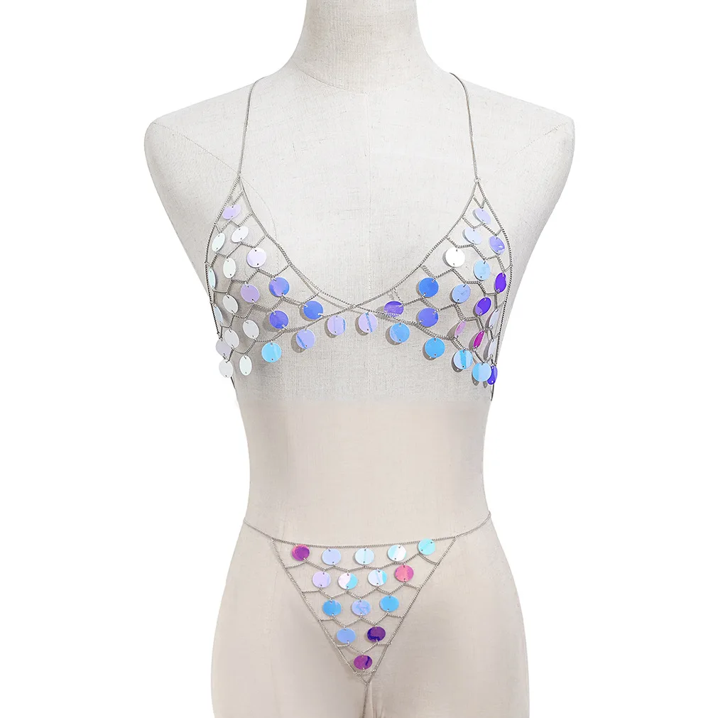 

2021 Sailing Jewelry Sexy Beach Colorful Sequined Bra Chain Tassel Sequined Body Chain